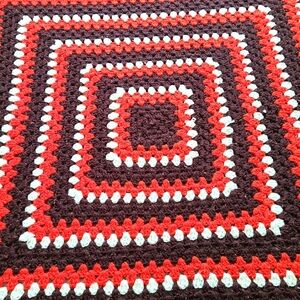 Vintage Handmade Crochet Granny Blanket Afghan - 4'x4' Retro Fall 80s Grandma